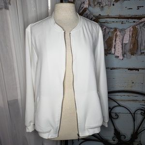 Rose and Olive plus size white zipper jacket